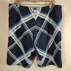 The North Face Board Shorts Swim Trunks Beach Surf Navy Plaid Men's Size 38